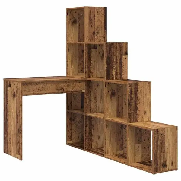 vidaXL Hörnskrivbord med hylla Gammalt trä 101,5 x 149,5 x 149,5 cm Reapris