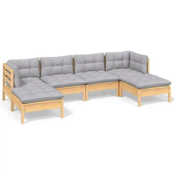 Bästa pris vidaXL Loungegrupp med dynor 6 delar grå massiv furu