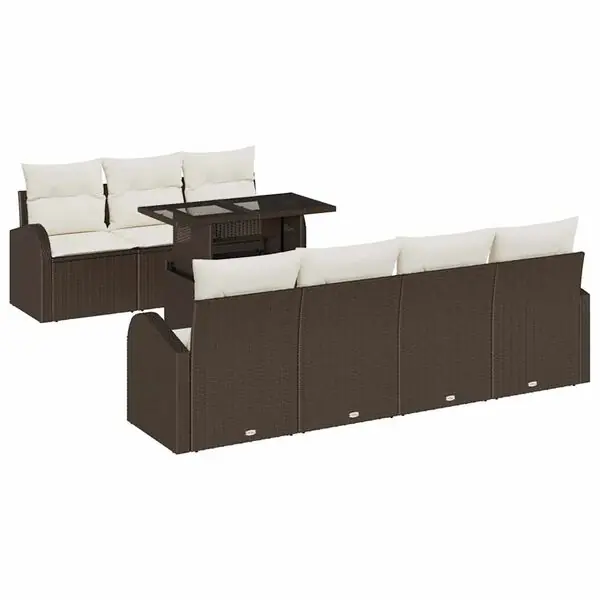 vidaXL Trädgårdsoffset med kudde med lagring 8 pcs Brun Poly Rattan Populärt val