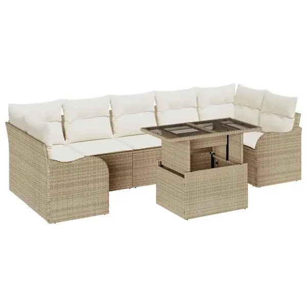risnedsättning vidaXL Trädgårdsoffset med kudde med lagring 8 pcs Beige Poly Rattan