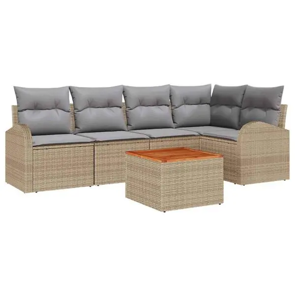 vidaXL Trädgårdsoffset med kudde 6 pcs Beige konstrotting Populärt val
