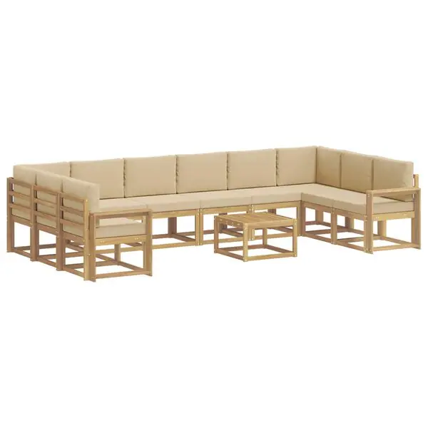 vidaXL Utomhussoffset med kudde 11 pcs Vit och Beige Populär