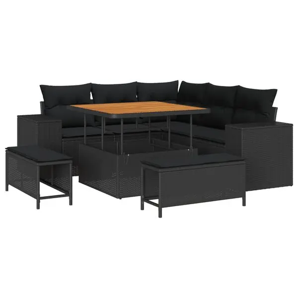 vidaXL Trädgårdsoffset med kudde med lagring 8 pcs Svart konstrotting Outlet