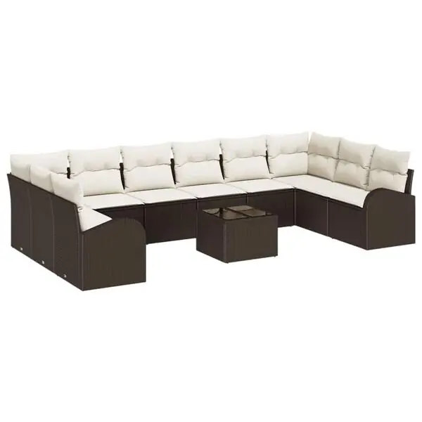 vidaXL Soffset med kudde 11 pcs Brun Polyrattan Begränsat antal