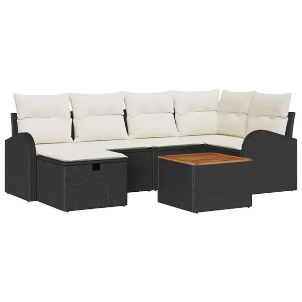 Populär vidaXL Trädgårdsoffset med kudde med lagring 7 pcs Svart Poly rattan
