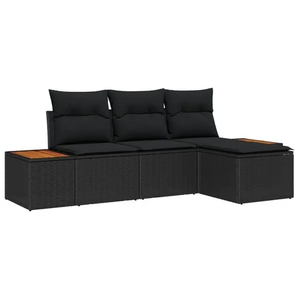 Handla nu vidaXL Trädgårdsoffset med kudde 4 pcs Svart Poly Rattan