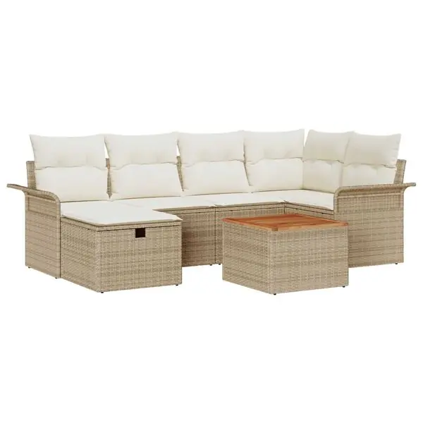 Nyhet vidaXL Trädgårdsoffset med kudde med lagring 7 pcs Beige Poly rattan