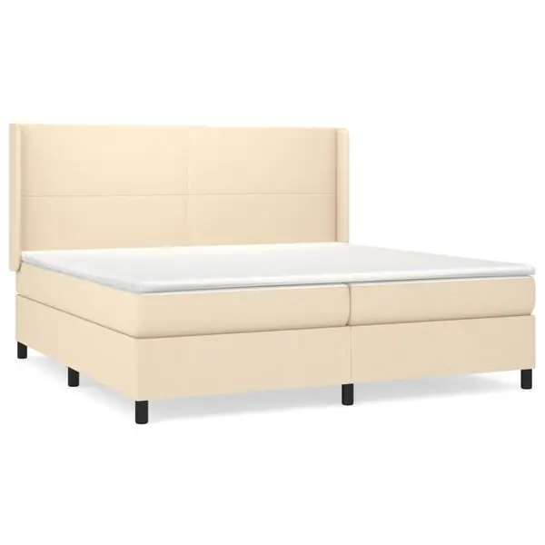 vidaXL Ramsäng med madrass gräddvit 200x200 cm tyg Expressleverans