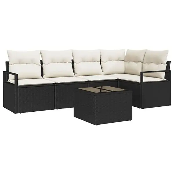 Billig vidaXL Soffset med kudde 6 pcs Svart konstrotting