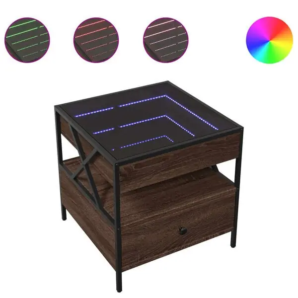 Beställ idag vidaXL Soffbord med Infinity LEDs brun ek 50x50x51 cm