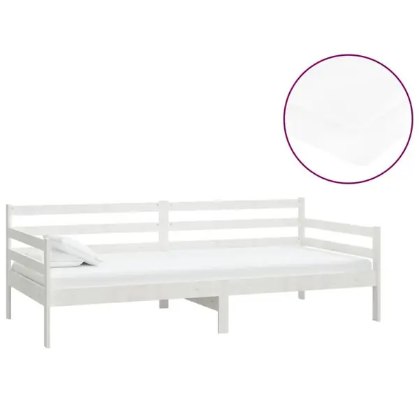 vidaXL Dagbädd med madrass 90x200 cm vit massiv furu Rabatter