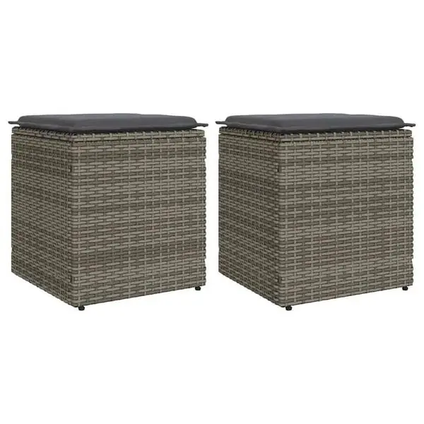 vidaXL Trädgårdspallar med dynor 2 st grå 40x40x43 cm konstrotting Expressleverans