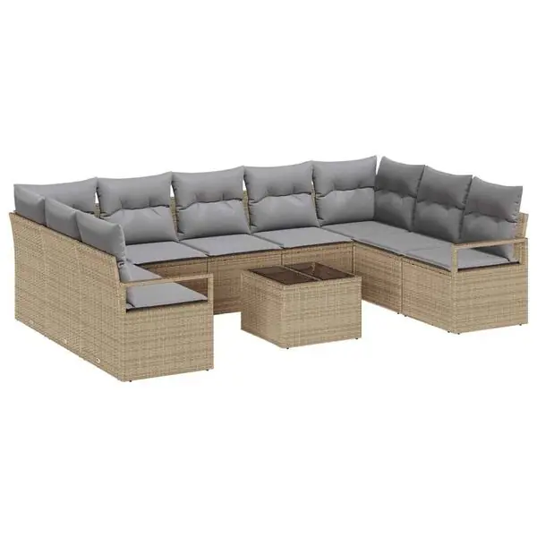 vidaXL Soffset med kudde 10 pcs Beige konstrotting Lägg i varukorgen