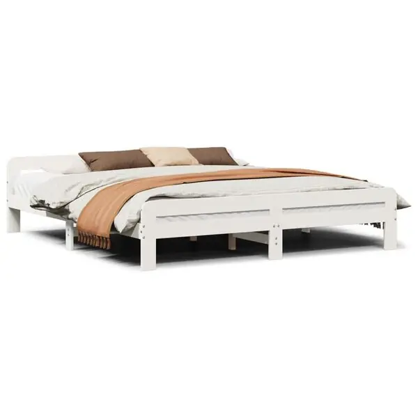 vidaXL Sängram utan madrass vit 200x200 cm massiv furu Fynd
