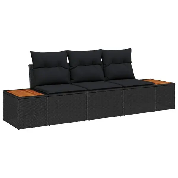I lager vidaXL Trädgårdsoffset med kudde 3 pcs Svart konstrotting