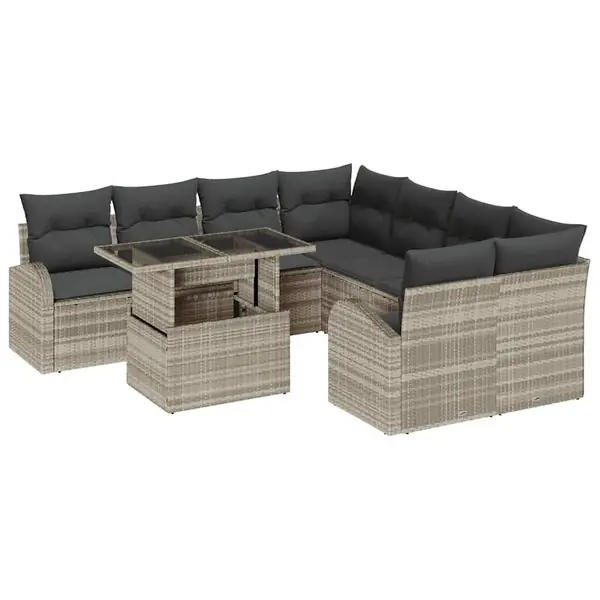 Rabatter vidaXL Trädgårdsoffset med kudde med lagring 9 pcs Ljusgrå Poly Rattan
