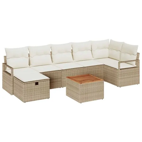 Beställ idag vidaXL Trädgårdsoffset med kudde med lagring 8 pcs Beige Poly rattan