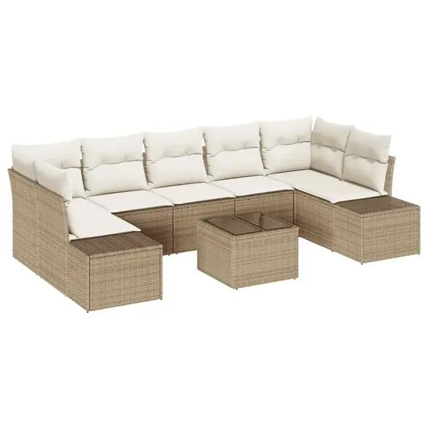 vidaXL Trädgårdsoffset med kudde 8 pcs Beige konstrotting Lägg i varukorgen