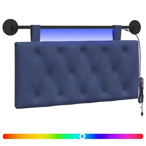 Rabatt vidaXL Hängande sänggavel Med LED-lampa Polisblå Sammet