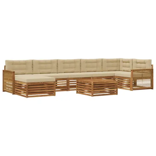 vidaXL Utomhussoffset med kudde 8 pcs Naturlig och Beige Premium