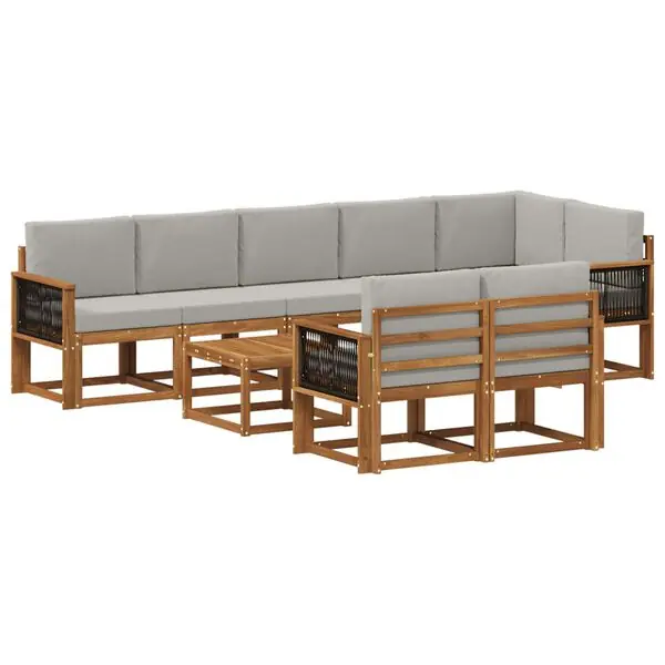 vidaXL Utomhussoffset med kudde 9 pcs Naturlig och ljusgrå Polyester Extra rabatt