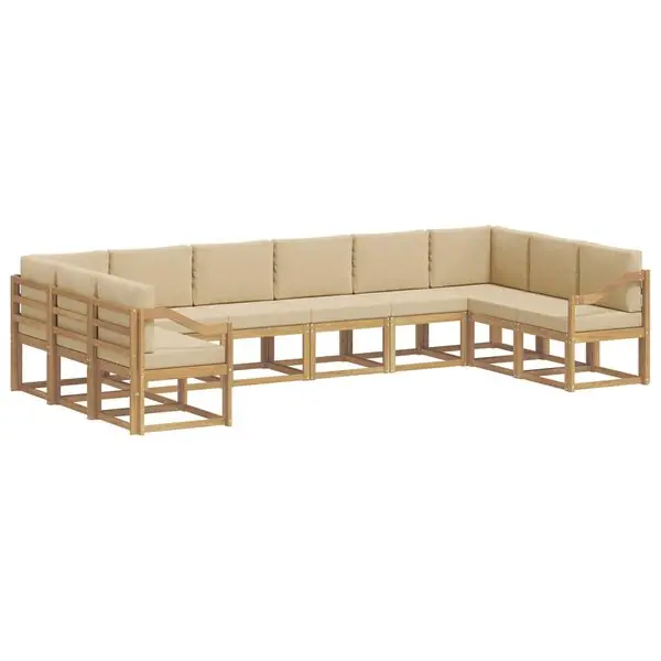 vidaXL Utomhussoffset med kudde 10 pcs Vit och Beige Fynd