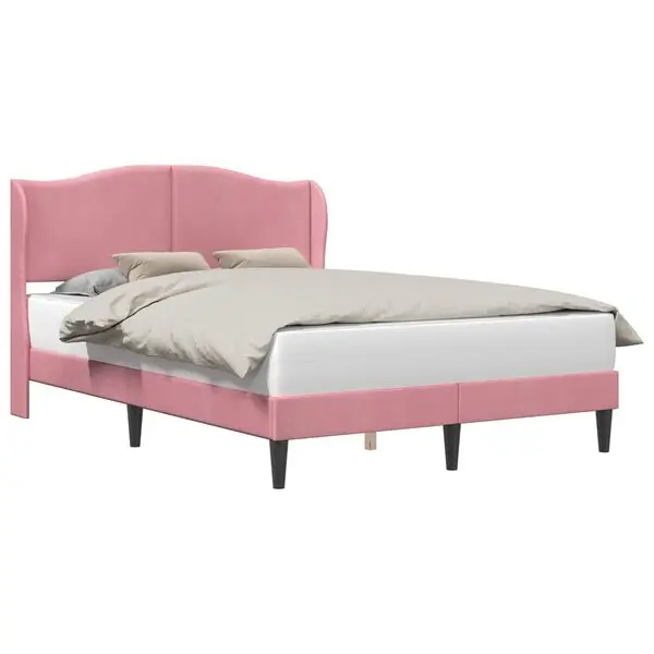 vidaXL Sängram med huvudgavel Rosa 140 x 190 cm Sammet Begränsad tid