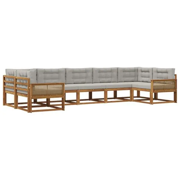 vidaXL Utomhussoffset med kudde 7 pcs Naturlig och ljusgrå Reapris