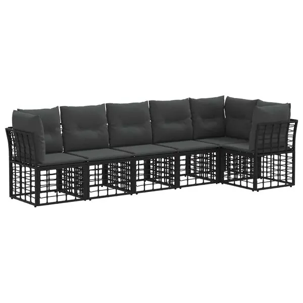 Kundfavorit vidaXL Trädgårdsoffset med kudde 6 pcs Svart konstrotting