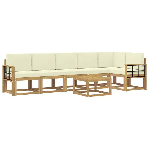 Beställ idag vidaXL Utomhussoffset med kudde 7 pcs Vit och grädde Polyester