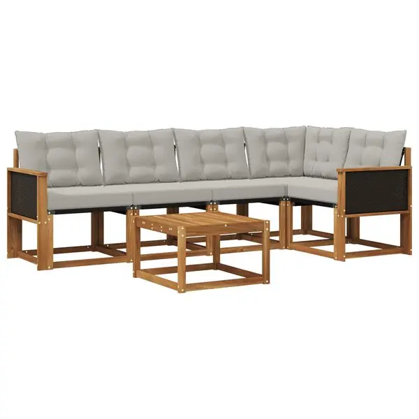 vidaXL Utomhussoffset med kudde 6 pcs Naturlig och ljusgrå Beställ nu