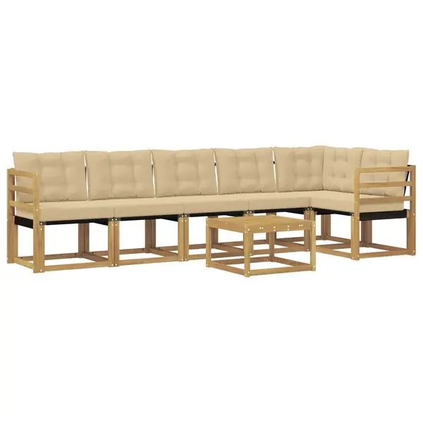 vidaXL Utomhussoffset med kudde 7 pcs Vit och Beige Handla nu