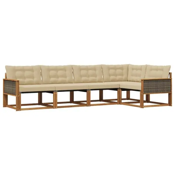 vidaXL Utomhussoffset med kudde 5 pcs Naturlig och Beige Snabb leverans