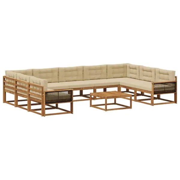 Erbjudandepris vidaXL Utomhussoffset med kudde 10 pcs Naturlig och Beige