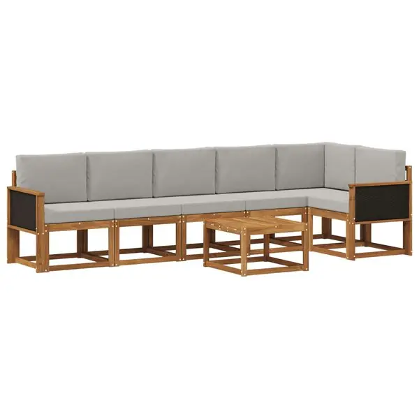 vidaXL Utomhussoffset med kudde 7 pcs Naturlig och ljusgrå Polyester Beställ nu