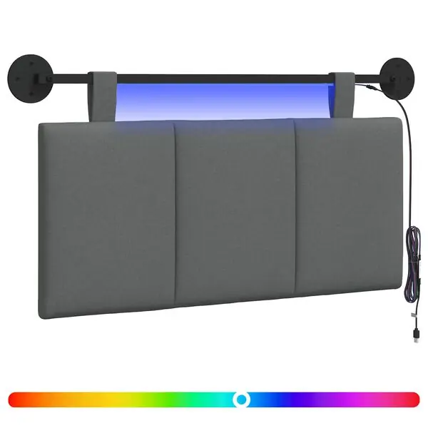 Kampanjpris vidaXL Hängande sänggavel Med LED-lampa Mörkgrå Tyg