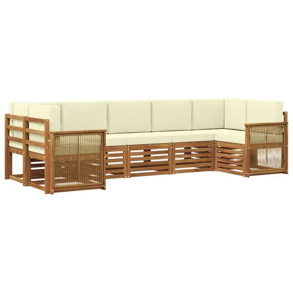 vidaXL Sektionsoffgrupp med kudde 6 pcs Naturlig och Grädde Rabatter