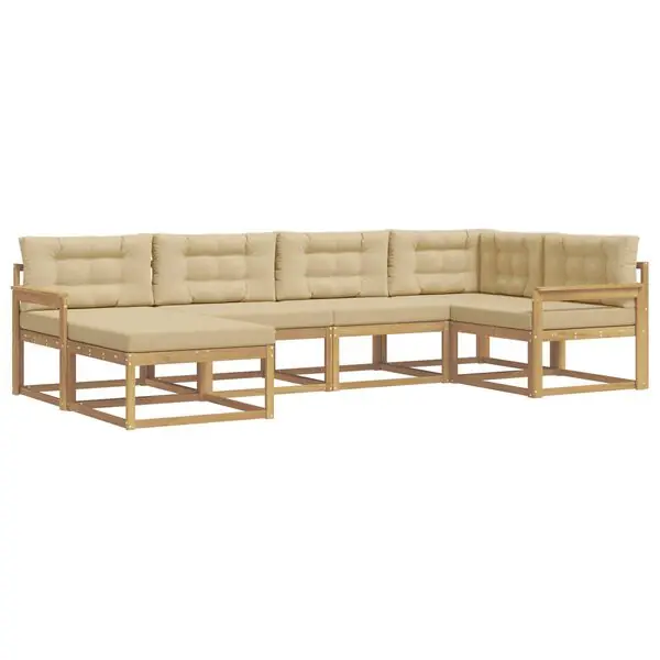 Nedsatt pris vidaXL Utomhussoffset med kudde 5 pcs Vit och Beige Polyester