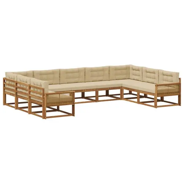 vidaXL Utomhussoffset med kudde 9 pcs Naturlig och Beige Sista chansen
