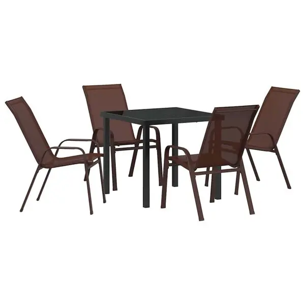 Fynd vidaXL Trädgårdsmöbelset 5 pcs Brun och svart Pulverlackerad stål