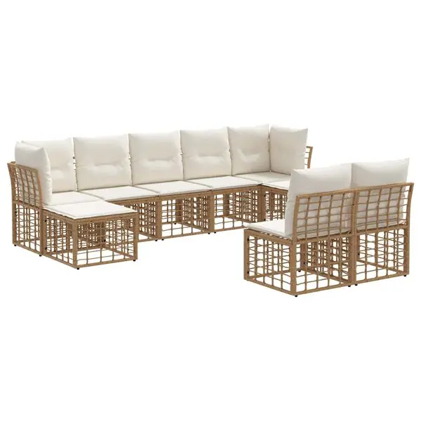 Billigare vidaXL Utomhussoffset med kudde 9 pcs Naturlig och Creamvit Polyester