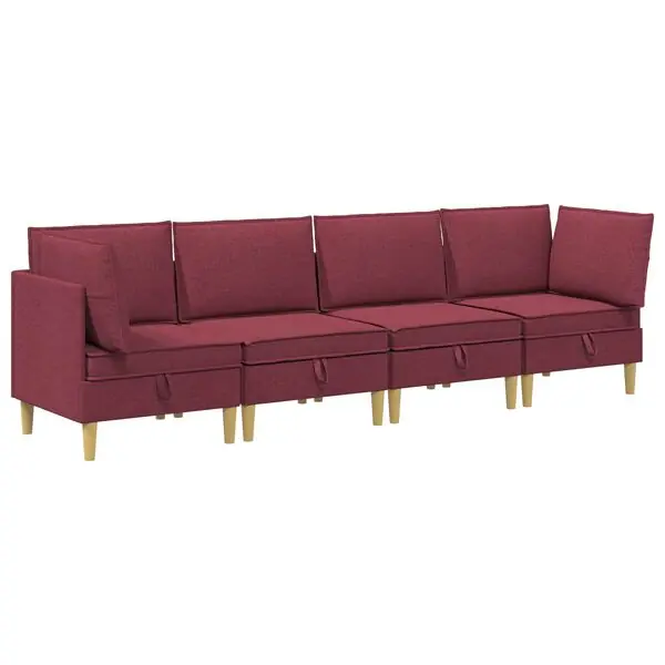 Kundfavorit vidaXL Möbelset för vardagsrummet med kudde 4 pcs Vinröd Tyg