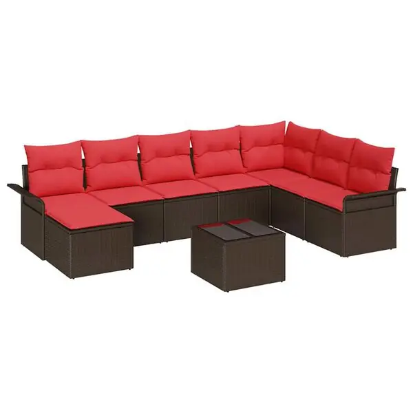 Trygg betalning vidaXL Trädgårdsoffset med kudde med lagring 9 pcs Brun Poly rattan