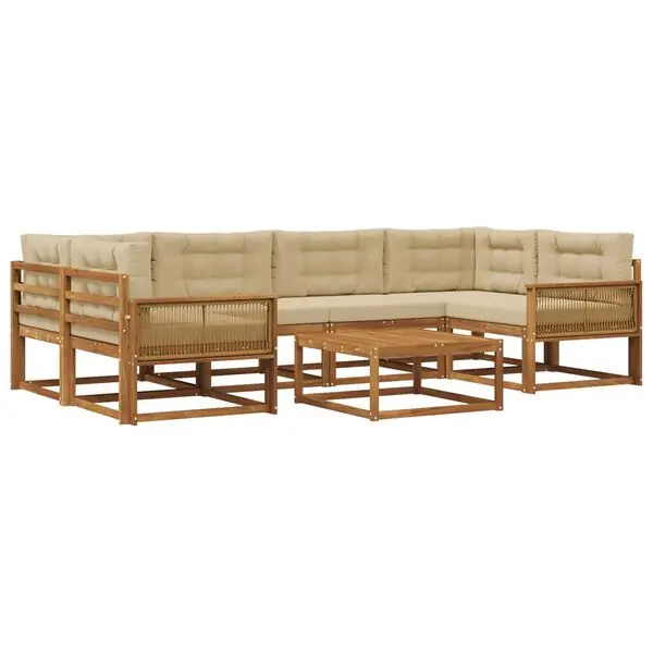 Begränsad tid vidaXL Utomhussoffset med kudde 7 pcs Naturlig och Beige