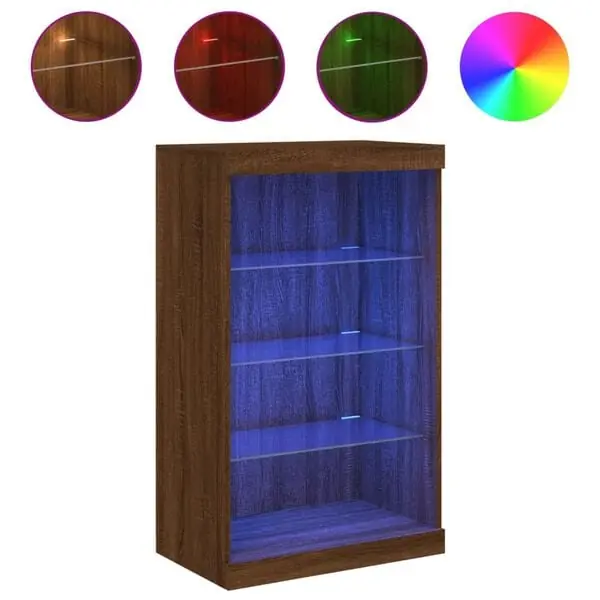 Expressleverans vidaXL Skänk med LED-belysning brun ek 60,5x37x100 cm
