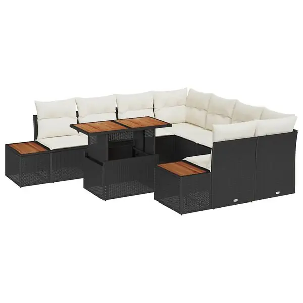Köp online vidaXL Trädgårdsoffset med lagring 9 pcs Svart Poly rattan