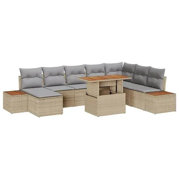 Rabatt vidaXL Trädgårdsoffset med lagring 9 pcs Beige Poly rattan