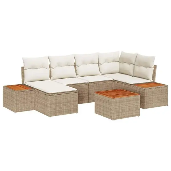 Beställ nu vidaXL Trädgårdsoffset 7 pcs Beige och gräddfärgad Polyrattan