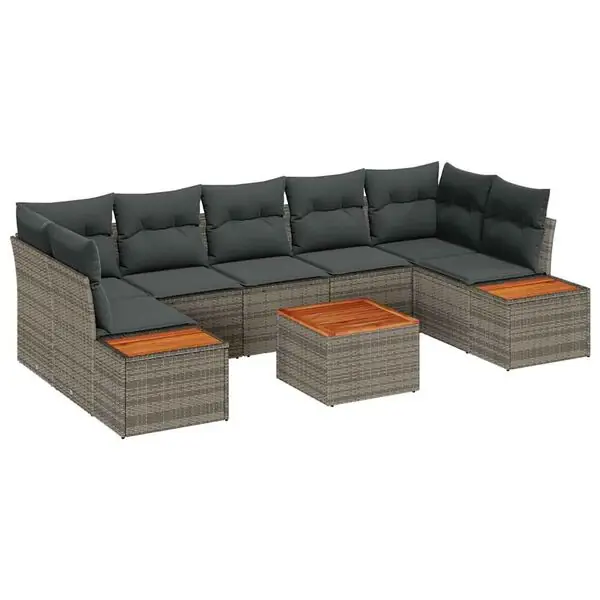 Snabb frakt vidaXL Trädgårdsoffset med kudde med lagring 8 pcs Grå Poly rattan