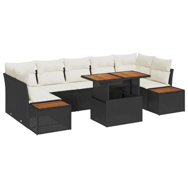vidaXL Trädgårdsoffset med lagring 8 pcs Svart Poly rattan Extra rabatt